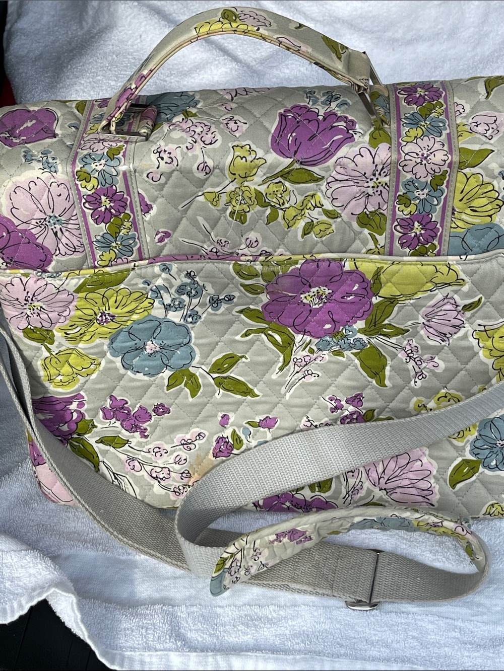 Vera Bradley Quilted Floral Laptop Satchel in Beige, Purple & Blue - Picture 4 of 10